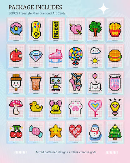 👨‍🎨✨Freestyle Mini Diamond Art Cards, 30PCS Cute Pixel DIY Craft Cards for Diamond Painting Lovers