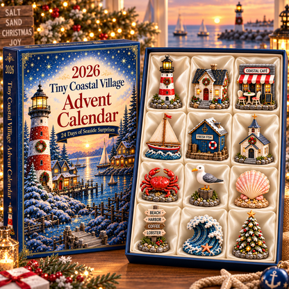 Tiny Coastal Village Advent Calendar 2026 – 24 Days of Seaside Surprises with 24 Unique Collectible Miniatures, Lighthouse & Harbor Christmas Gift for Coastal Lovers