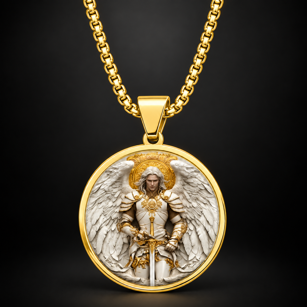 ⚔️ Angel Warrior Pendant Necklace for Men – Faith-Inspired Gift