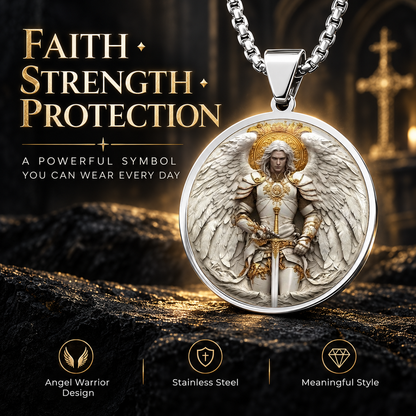 ⚔️ Angel Warrior Pendant Necklace for Men – Faith-Inspired Gift
