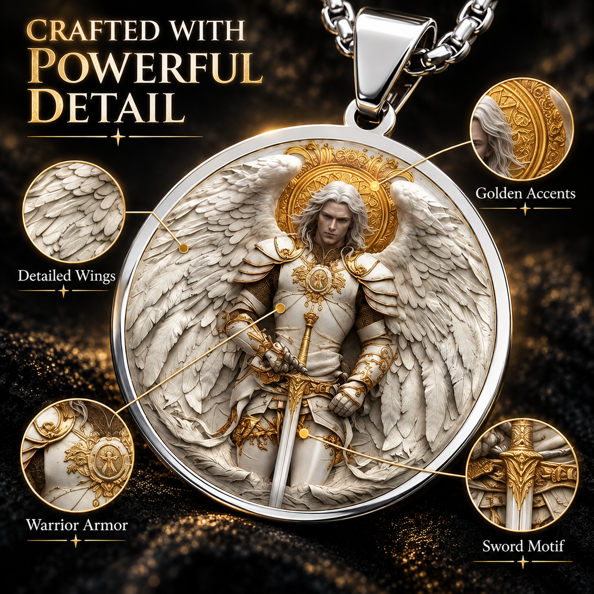 ⚔️ Angel Warrior Pendant Necklace for Men – Faith-Inspired Gift