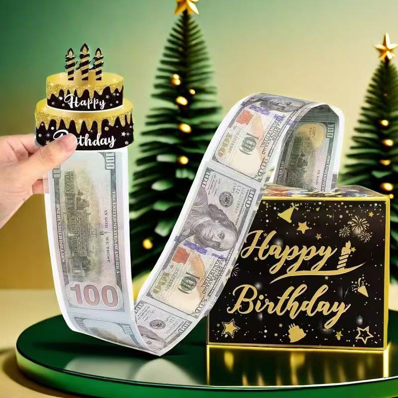 💵🎄 Christmas Money Pull Surprise Box 50 Fillable Pockets for Cash, Treats, Notes & More 🎁