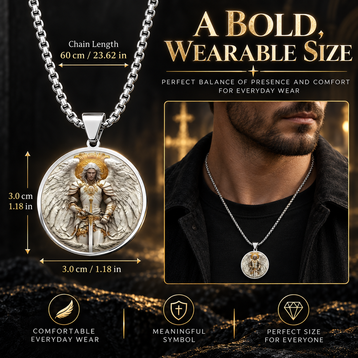 ⚔️ Angel Warrior Pendant Necklace for Men – Faith-Inspired Gift