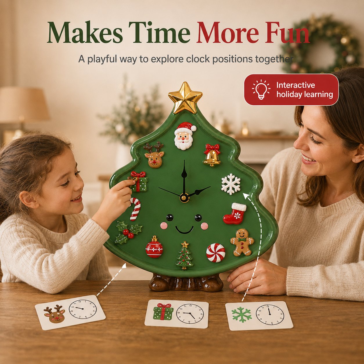 ⏳ Last Day 49% OFF – 🎄Interactive Christmas Holiday Activity Clock | Built-In Clock with 12 Rearrangeable Magnetic Icons for Learning, Creative Play & Festive Family Décor ✨