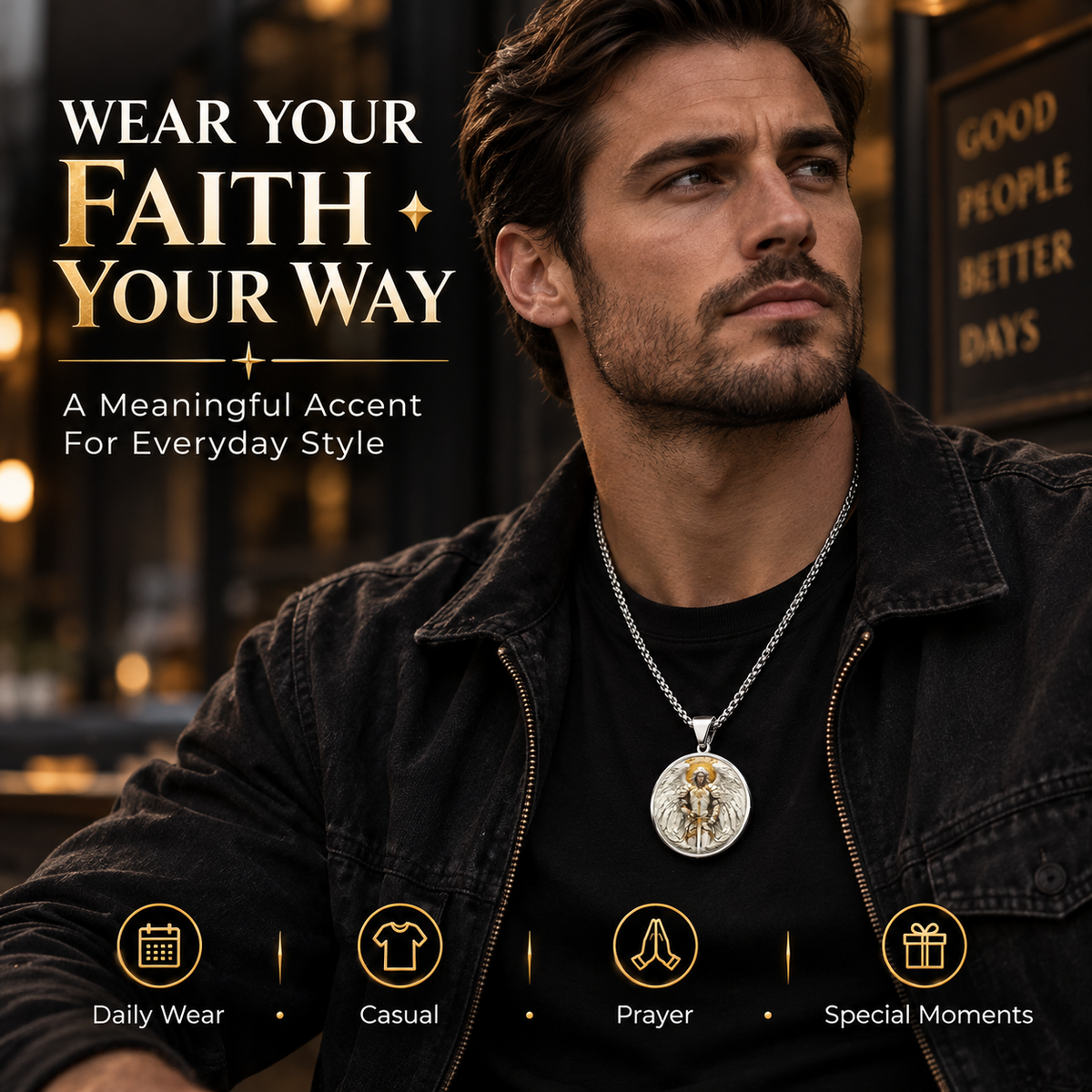 ⚔️ Angel Warrior Pendant Necklace for Men – Faith-Inspired Gift