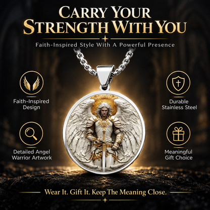 ⚔️ Angel Warrior Pendant Necklace for Men – Faith-Inspired Gift