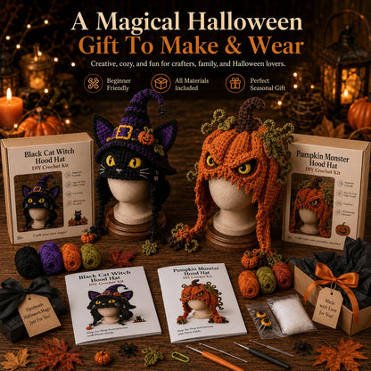 🎃 Halloween Monster Hood DIY Crochet Kit | Premium Soft Yarn Materials with Step-by-Step Guide DIY Handmade Wearable Character Hood 🧶🎭✨