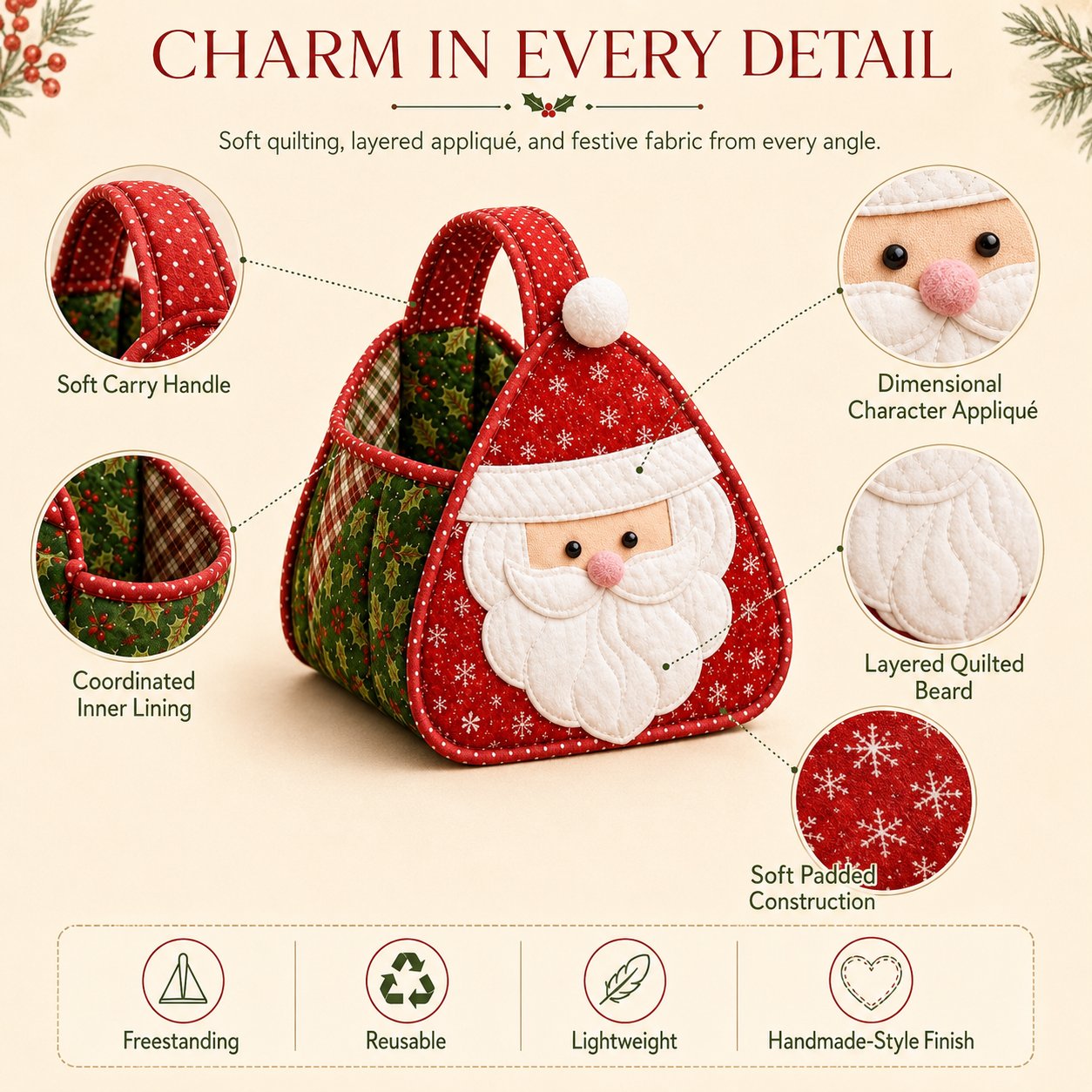 ⏳ Last Day 49% OFF – 🎄 Christmas Character Quilted Carry Basket🎁✨