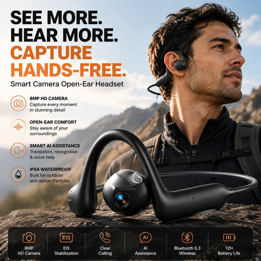 💥LAST DAY 60% OFF 🎧 8MP Smart Camera Open-Ear Headset – POV Video, Calls & AI Assistance 🎥⛺