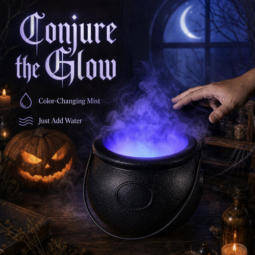 Halloween Witch Cauldron Fog Maker with Color-Changing LED Mist