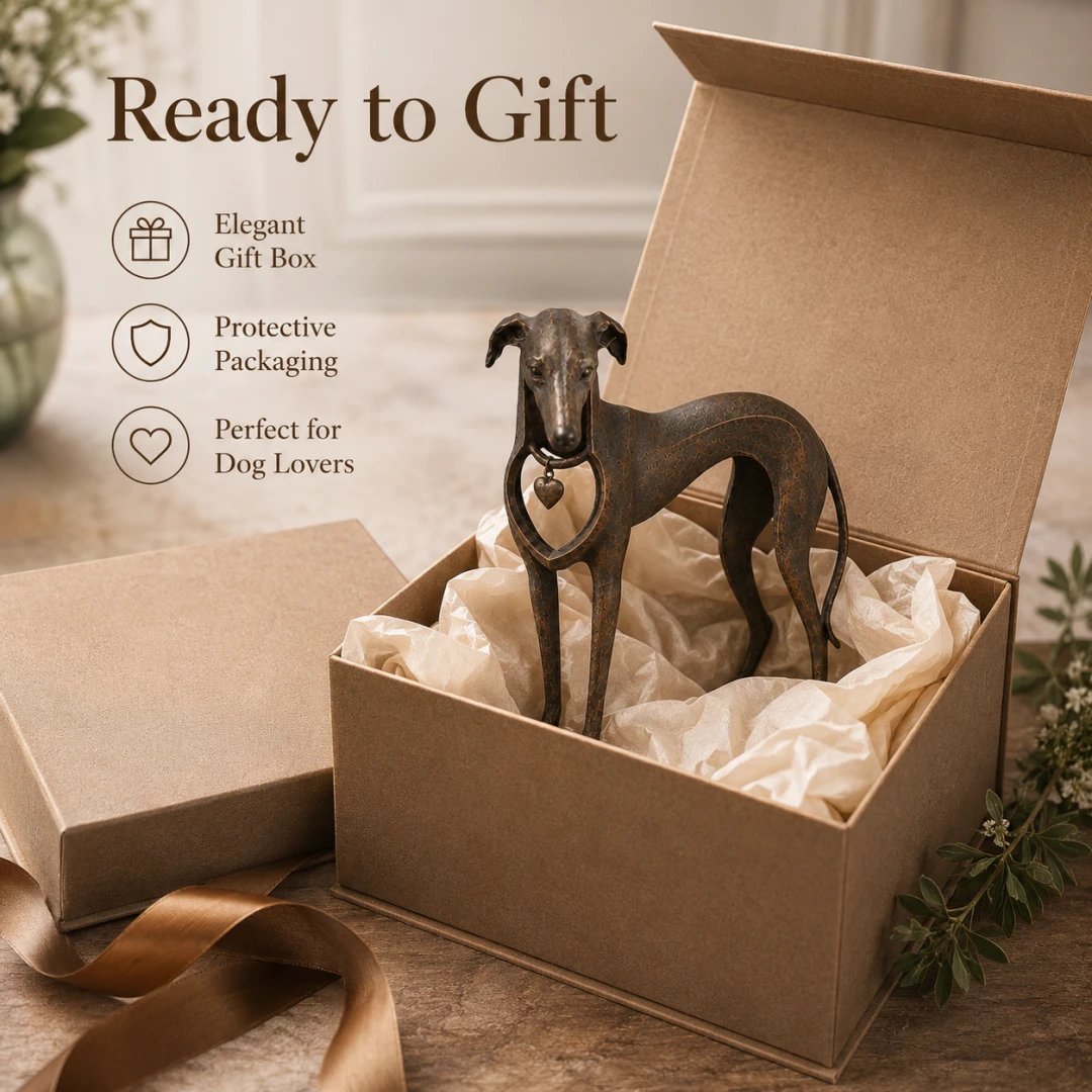 Heritage Heart Sighthound Sculpture – Vintage Iron Dog Accent for Timeless Interiors