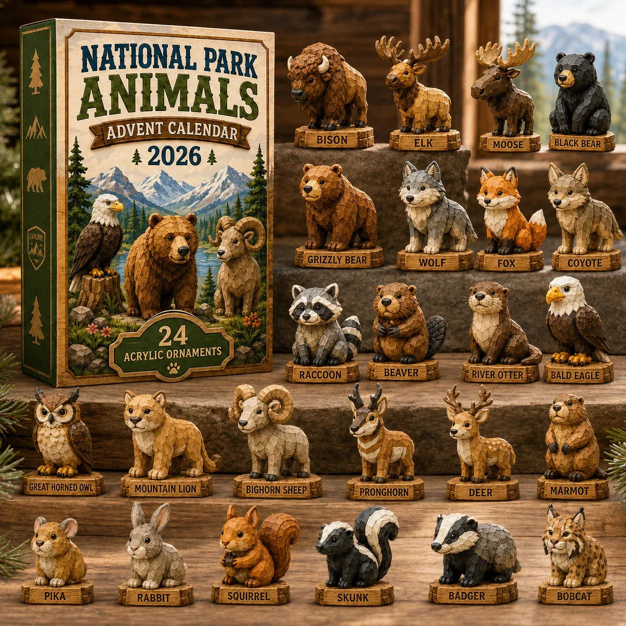 🐾 LAST DAY 49% OFF – 24 Days of National Park Wildlife Advent Calendar | 24 Unique Animal Collectibles Featuring Bison, Bears, Wolves, Eagles & More Wild Discoveries 🎄🏞️