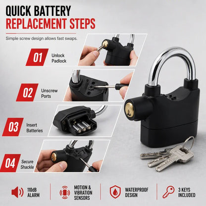 🚨Heavy-Duty Alarm Security Lock – Aluminum Alloy Anti-Theft Protection for Gates, Bikes & Storage