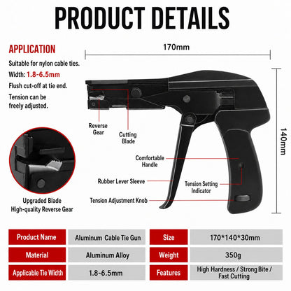 Nylon Cable Tie Tensioning Tool - Adjustable Zip Tie Tightener & Cutter