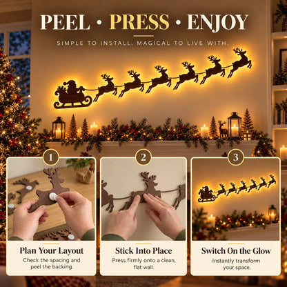 🦌 Santa Sleigh & 6 Reindeer LED Wall Display – Warm Christmas Glow