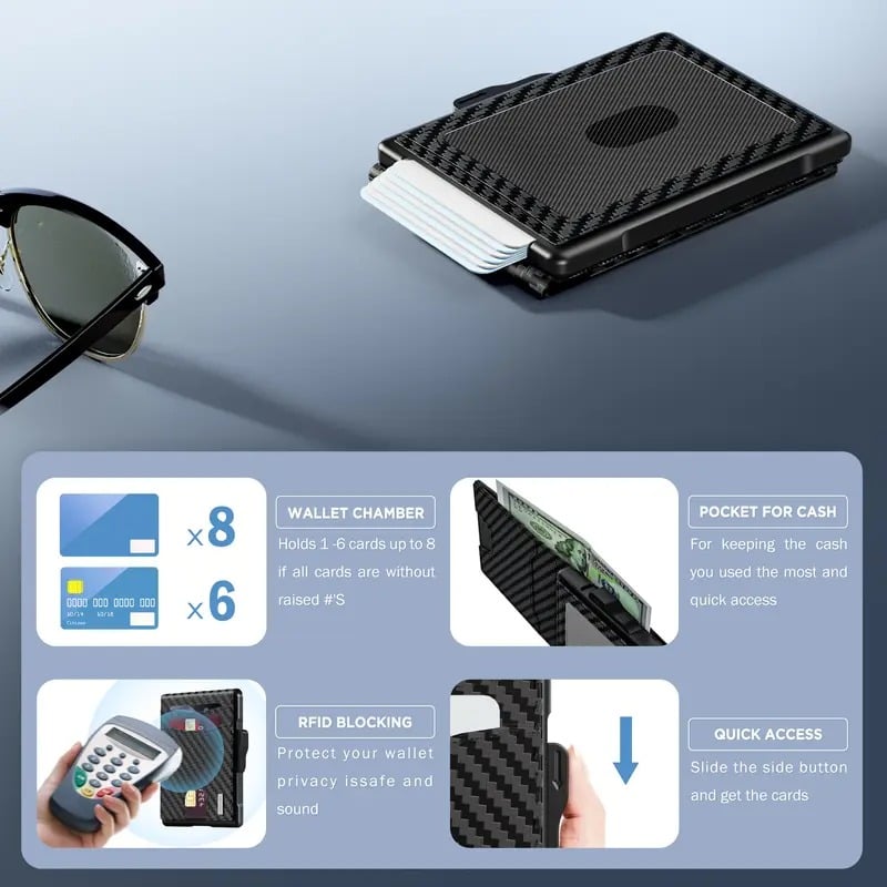 ✨UMOVEN® Pop-Up Aluminum Wallet for Men – RFID Blocking, Slim Leather Slots, Cash Clip & ID Window, Gift Box Included