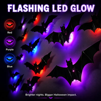 🦇 3D Flashing LED Bat Wall Stickers Set 🎃