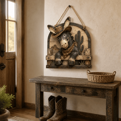 🫏 Rustic Cowboy Donkey Wall Hanging – Western Farmhouse Décor & Country Keepsake