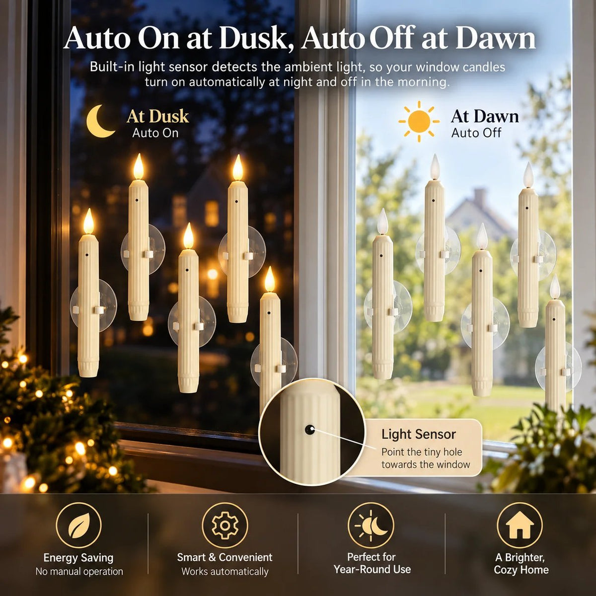 6Pcs Window Candles Sensor Lights
