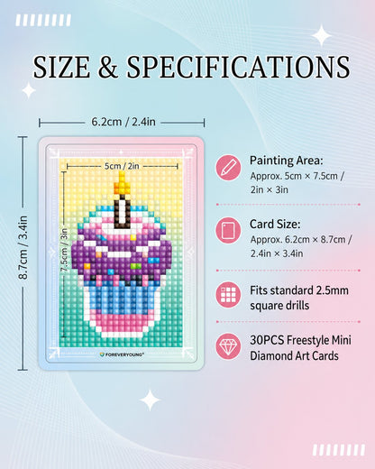 👨‍🎨✨Freestyle Mini Diamond Art Cards, 30PCS Cute Pixel DIY Craft Cards for Diamond Painting Lovers