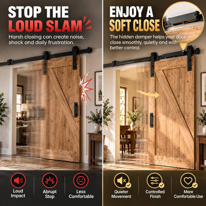 🚪 Barn Door Soft Close Kit – Hidden Anti-Slam Damper Hardware for 88–132 lb Flat Track Sliding Doors