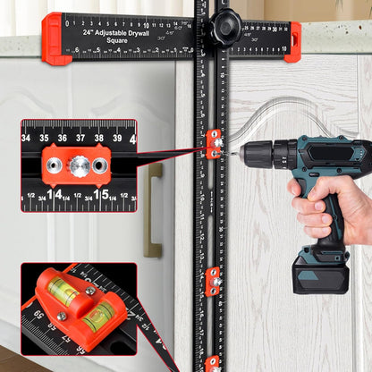 Adjustable 2 in 1 Drilling Positioning Ruler, Cabinet Hardwares Jigs, T Square Ruler Cabinet Handle Jigs Woodworking Ruler