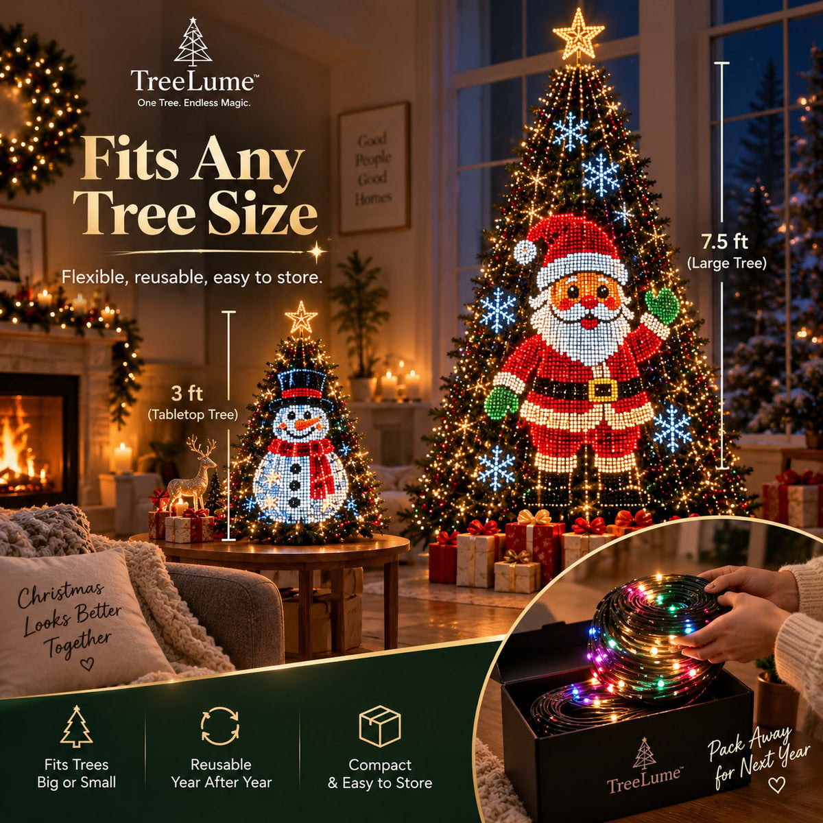 Smart App-Controlled Pixel Christmas Tree Lights, 134 Dynamic Animations & Music Sync LED Lights for Xmas Tree Decoration
