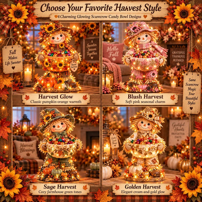 🍂 Harvest Glow™ – Lighted Scarecrow Candy Bowl