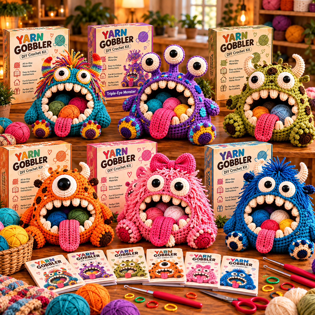 🧶👾 Yarn Gobbler™ – DIY Crochet Monster Yarn Holder Kit Collection