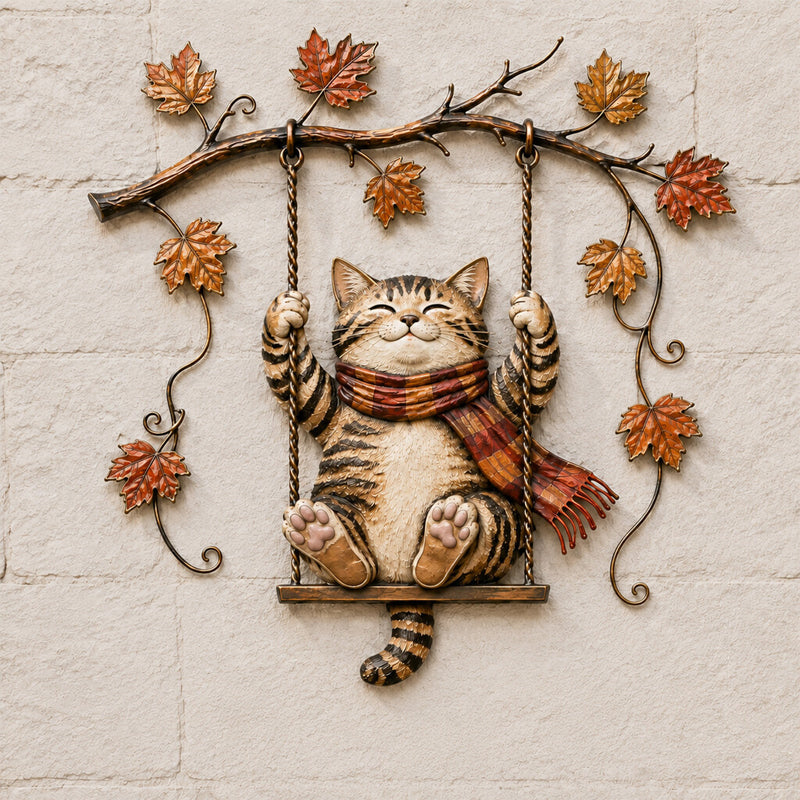 Autumn Cat Metal Wall Decor – Swinging & Standing Cat Designs