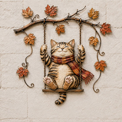 Autumn Cat Metal Wall Decor – Swinging & Standing Cat Designs