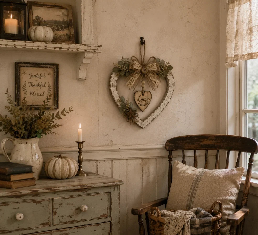 Rustic Farmhouse “Home” Heart Wreath – Ready-to-Hang Country Wall Decor