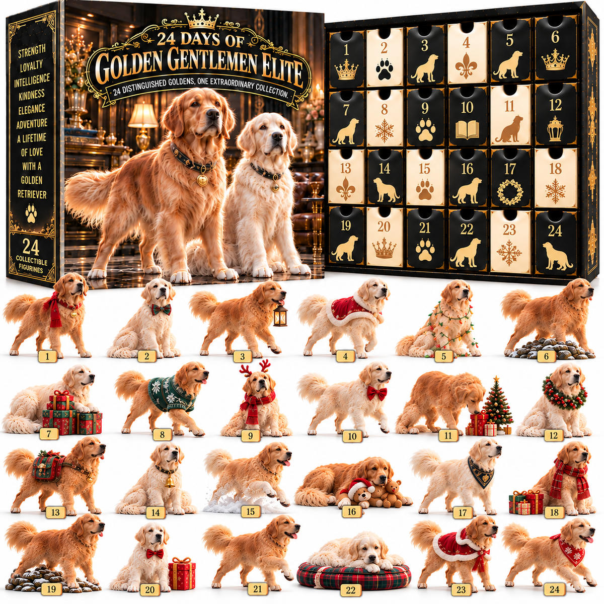 Golden Gentlemen Elite 24 Day Golden Retriever Advent Calendar with 24 figures