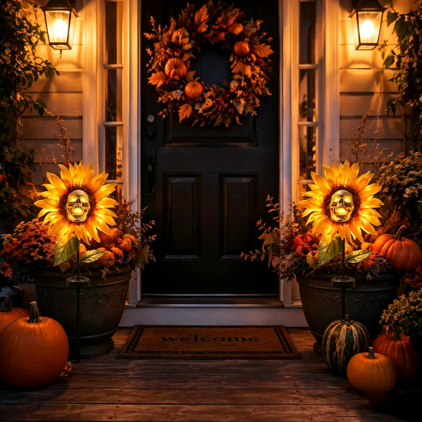 💀Solar Sunflower Skull Stake Lights - Waterproof LED Halloween Pathway Decor