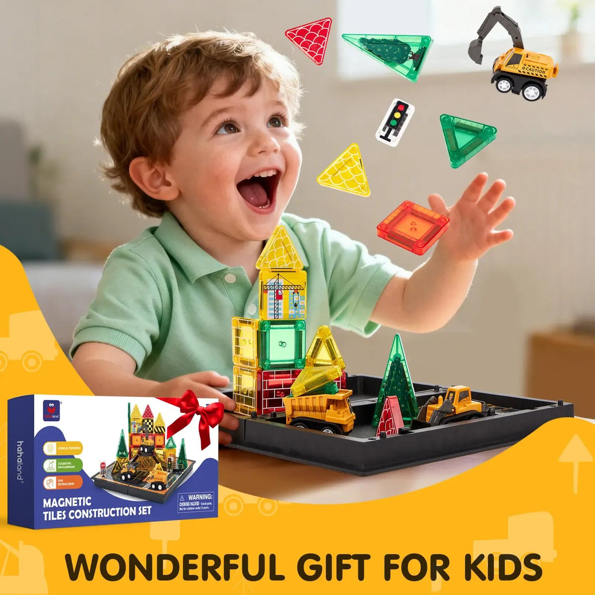 🎁Perfect Gift for Kids🎁42 PCS Magnetic Tiles Road Toppers Set for Kids Ages 3-5