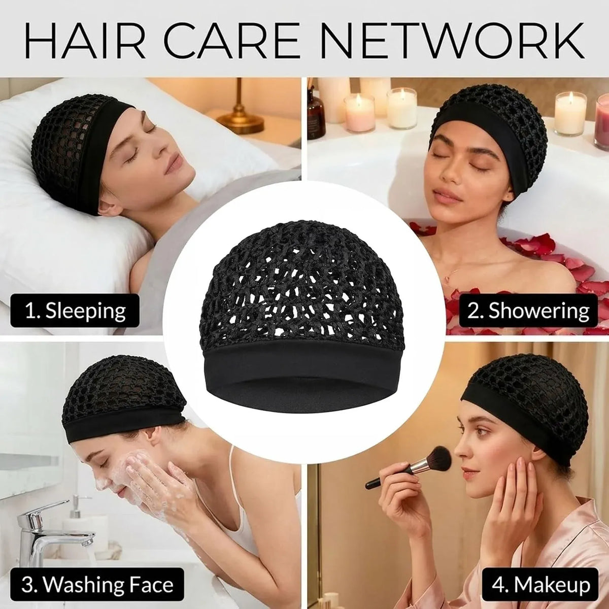 🌹🌙 3-Piece Stretchy Wide-Edge Sleeping Cap Set