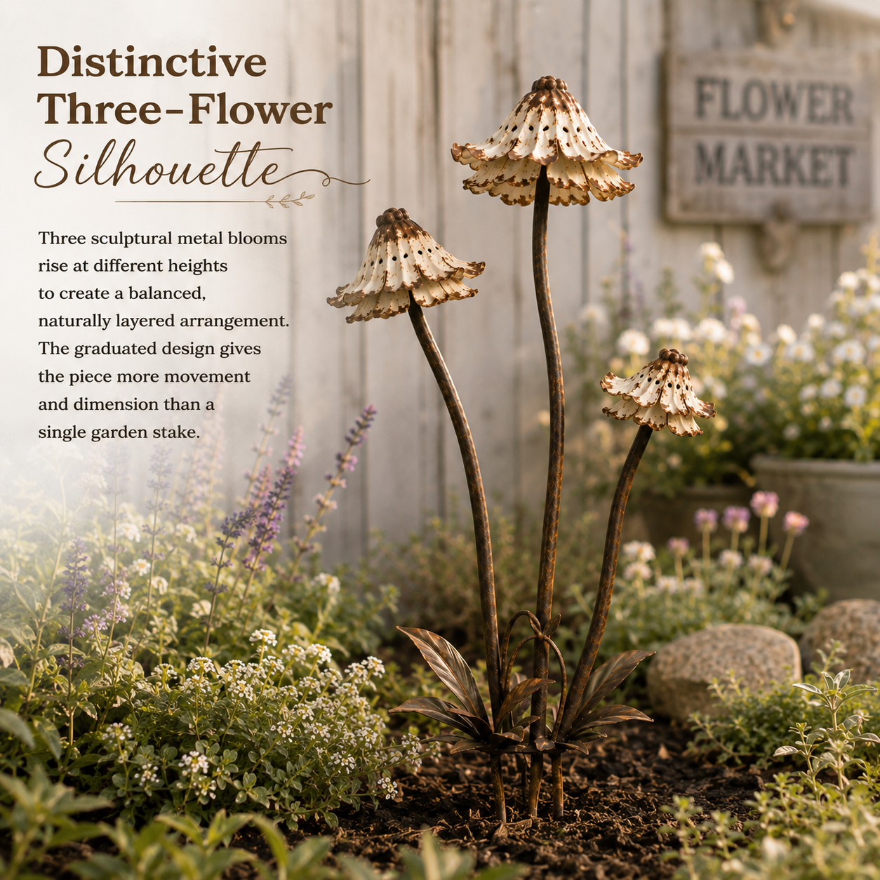 Vintage Distressed Metal Flower Garden Stake