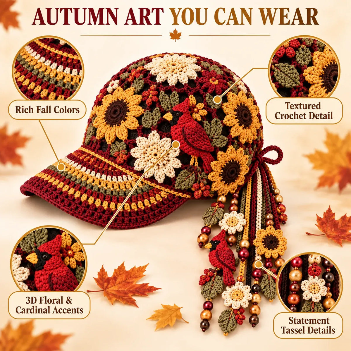🔥LAST DAY 50% OFF - 🍂 Women’s Handmade Crochet Autumn Baseball Cap