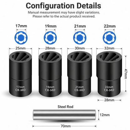 🔥HOT SALE🔥💯1/2' Drive Impact Bolt Nut Extractor Set, 5pcs Locking Wheel Lug Nut Remover Kit