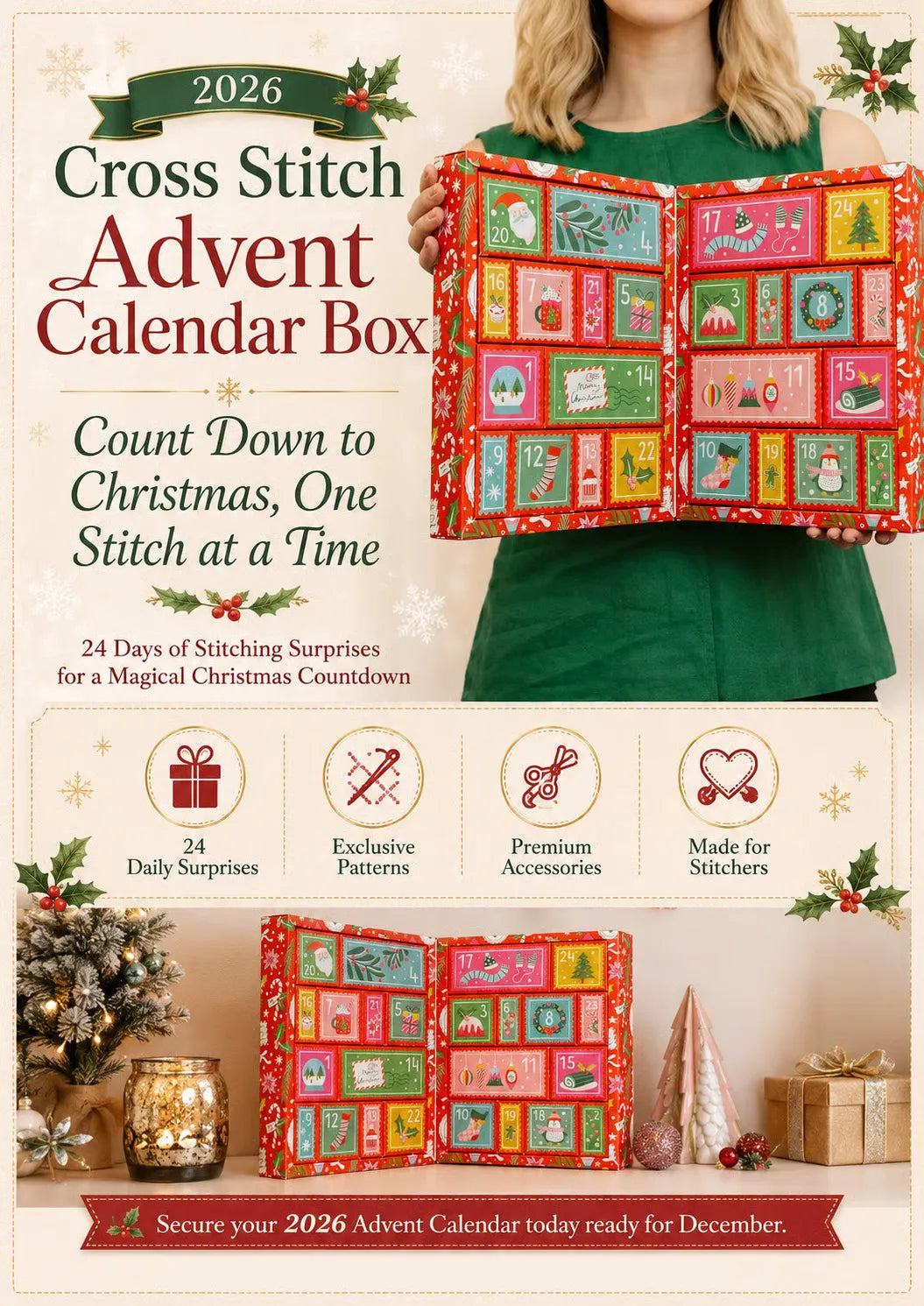 ⏳ Last Day 49% OFF – 🎄Christmas Cross Stitch Advent Calendar 2026 | 24 Stitching Surprises With Patterns, Threads & Crafting Essentials For A Handmade Holiday Experience ✨