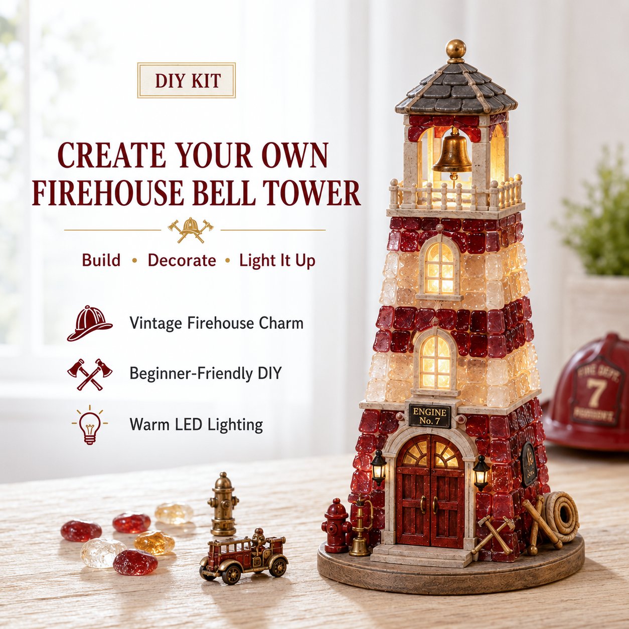 ⏳ Last Day 49% OFF – 🚒 Beginner-Friendly Vintage Firehouse Mosaic Light DIY Kit Collection | Complete Kit with Mosaic Pieces, LED Lights & Step-by-Step Guide Included 💕
