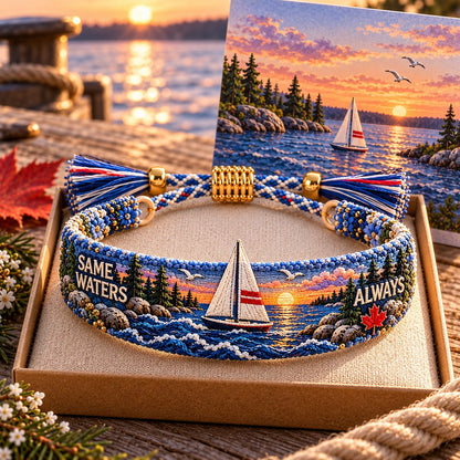 🌊 Lake Ontario Forever Embroidered Bracelet | Scenic Lake Design with Adjustable Woven Band, Meaningful Message & Gift-Ready Keepsake Box 🍁