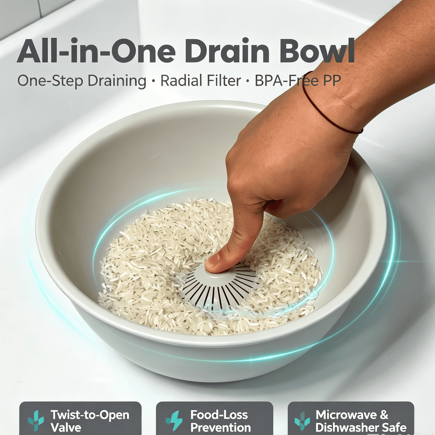 Reusable Press‑Type Rice Washer Strainer