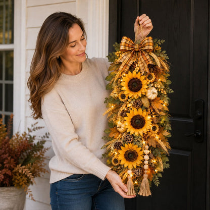 Lighted Sunflower Fall Door Swag