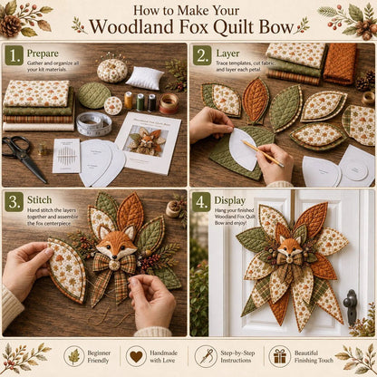 🔥LAST DAY 50% OFF - 🎀 Beginner-Friendly Oversized Quilted Bow Sewing Kit | Coordinated Printed Fabrics, Batting, Pre-Designed Templates & Complete Supplies for a 3D Statement Bow ✨