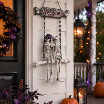 💀 Spooky Welcome Hanging Skeleton Sign
