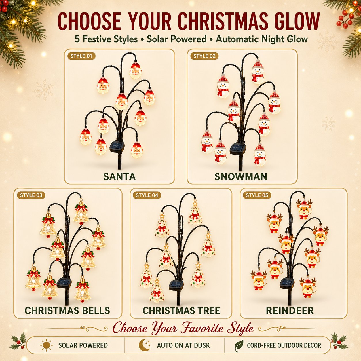 ⏳ Last Day 49% OFF – 🎄Solar Christmas Character Pathway Stake Light Collection | 5 Festive Designs with Warm White LEDs, Automatic Dusk-to-Dawn Lighting & Easy Ground-Stake Setup ✨