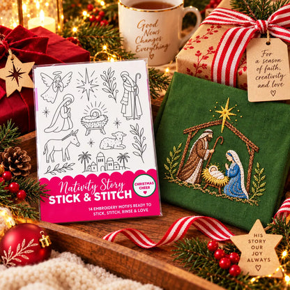 🔥LAST DAY 50% OFF - 🎄Christmas Stick & Stitch Embroidery Pattern Pack – 5 Sheets / 70 Wash-Away Embroidery Motifs🧵