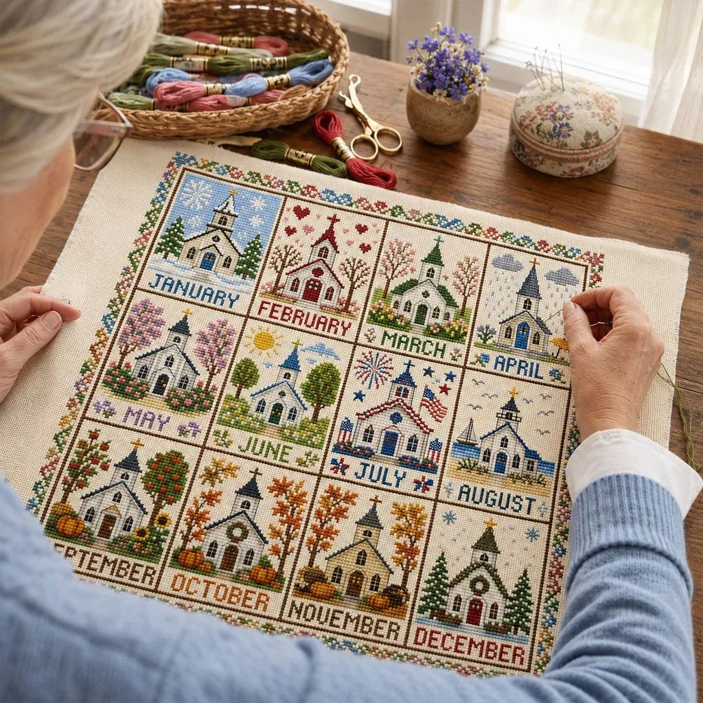 A Year in Stitches – 12-Month Seasonal Cross Stitch Kit