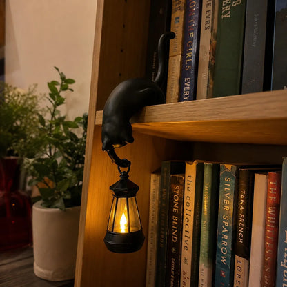 🐈‍⬛🏮 Peekaboo Black Cat Lantern Decor – Cozy LED Shelf Accent for Cat Lovers